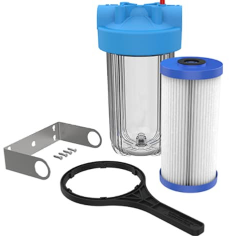Pentair OMNIFilter BF9C Wasserfiltersystem, 25,4 cm großes robustes Filtersystem, 2,5 cm NPT, inkl. 25,4 cm klarem, robustem Gehäuse, RS6 Sedimentreduzierungskartusche und alle Werkzeuge