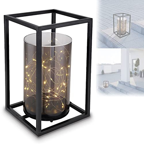 bmf-versand Solarlampe für Außen Stehend mit Pflegetuch – Solarleuchte Garten 28 cm Hoch – Außenleuchte Gartenlampe LED – Leuchte Solar Aussenlampe IP 44 Metall Schwarz Schalter Lichterkette