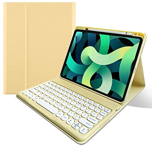 kaitesi Keyboard Case for iPad Air 11 inch M3,M2/ Air 5th 4th Generation 10.9/ iPad Pro 11 inch (4th/3rd/2nd/1st Gen) Detachable Round Key Color Keyboard Cover (Yellow)