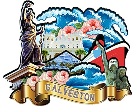 Galveston Texas Kühlschrankmagnet, Holzmagnet, Kunst, Souvenirs, kreative Kollektion, handgefertigt, Reisen, Zuhause, Büro, Geschenke, Landschaft, Kühlschrank, Dekoration, USA-403