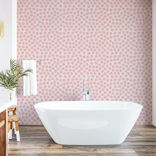 ABAKUHAUS Retro abziehbare & klebbare Tapete für Zuhause, Hand gezeichnete Punkte in Rosa, selbstklebendes Wohnzimmer Küchenakzent, 33 cm x 180 cm, Kokosnuss und Blush