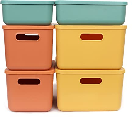 UHAPEER Aufbewahrungsbox mit Deckel und Griff, Aufbewahrungsboxen 6er Set, 3 Farbe, BPA-freies Plastik, Stapelbare Storage Box für Kleidung, Spielzeug, Würfelbehälter (2L,2M,2S)