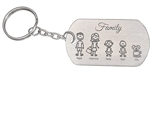 Stileitaliano portachiavi personalizzato piastrina family argento con incisione porta chiavi militare personalizzabile per famiglie in alluminio idea regalo… (01 - Family Argento)