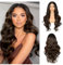 Sapphirewigs Highlight Lace Front Perücke Dunkelbraun 13x4 Synthetische Körper Welle Balayage Perücken Damen Party Datum Täglich Tragen Natürlich Aussehen Weihnachten 26 inch