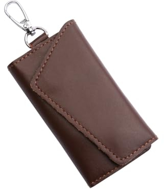 JNNJ Multifonctionnel Classique Organisateur Étui Porte-Clés, Protection Pochette en Cuir Véritable pour Clés de Voiture, Étui à Clés de Voiture avec Crochets et Porte-Cartes Portables(Café)