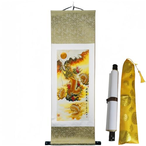 Asiatische Kunst, Wandbehang, Malerei, Dekor, Drache, orientalisch, japanisch, chinesisch, traditionell, Seiden-Wandrollen, Gemälde (38,1 x 94 cm)