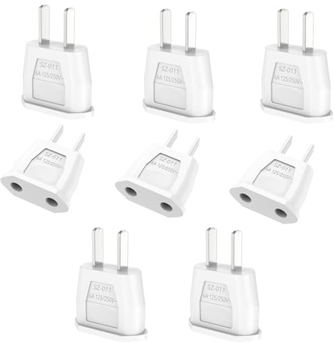 VIEVRE 8 Stück US Adapter, Reiseadapter USA, EU to US Adapter,Steckeradapter USA Deutschland, Deutschland auf US/China/Japan/Kanada/Mexiko Universaladapter für Geräte mit USA-Netzteil, Weiß