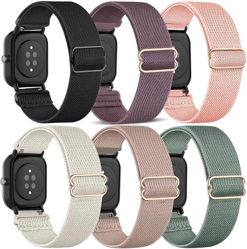 TUCOMO 6Pack Elastische Nylon Armband für Amazfit GTR mini/GTS 4 Mini/GTS 4/GTS 3/GTS 2 Mini/GTS 2e/GTS 2/GTS,Loop Dehnbare Ersatzband für Amazfit Active 2/Bip U Pro/Bip 3 Pro/Bip Lite Herren Damen
