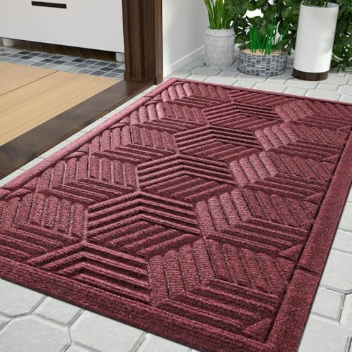 Yimobra Tapis de sol, anti-salissures, pour l'intérieur et l'extérieur, antidérapant, lavable et résistant aux intempéries, pour entrée et extérieur, 120 x 80 cm, rouge