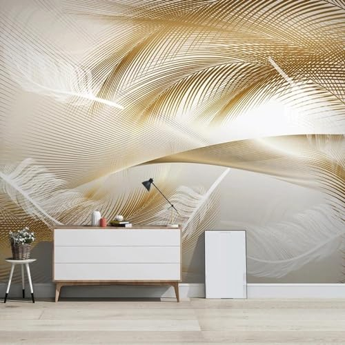 Benutzerdefinierte 4D-Tapete – Goldene Feder, Abstraktes Wandbild, Nordische Kunst, Sofa-Hintergrund, Wandpapier, Wohnzimmer, Schlafzimmer, Zuhause, Wandaufkleber, Ästhetisches Poster, Wanddekorati