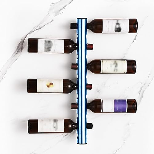 Tissting Wand Weinregal, 8 Löcher Rostfreier Stahl Weinregal für Wandmontage Wand Bar Weinflaschenregal Rotes Weinregal für Home Bar, Wein Küche Lagerung(Blau)