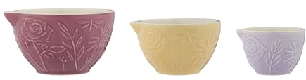 Mason Cash in The Meadow Measuring Cups – Set of 3 | Floral Embossed Stoneware Nesting Cups (1 Cup, ½ Cup, ¼ Cup) – Chip-Resistant, Pastel Bakeware
