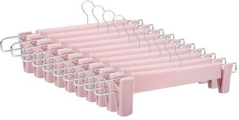 Tekenewbse 10 Pezzi Grucce per Pantaloni Salvaspazio, Gruccia Pantaloni Appendino Stampelle con 2 Clip Salvaspazio Regolabili Antiscivolocon Ganci Girevoli 360° per Gonne Pantaloni e Camicie (Rosa)