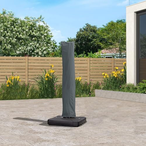 PURPLE LEAF Housse Parasol Déporté Housse de Protection pour Parasol de de Jardin 3 x 3 m, Résistant au Vent, Anti-UV, Couverture pour Parasol Extérieur avec Tige et Zippé, 255 x 62 cm, Gris