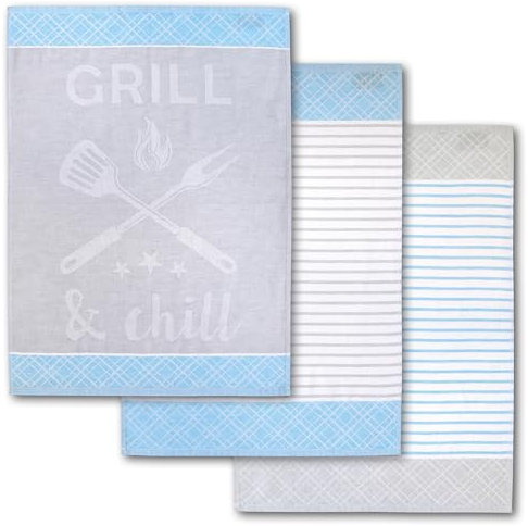 Dyckhoff 3er Set Geschirrtücher, Grill & Chill, 50x70cm, 100% Baumwolle