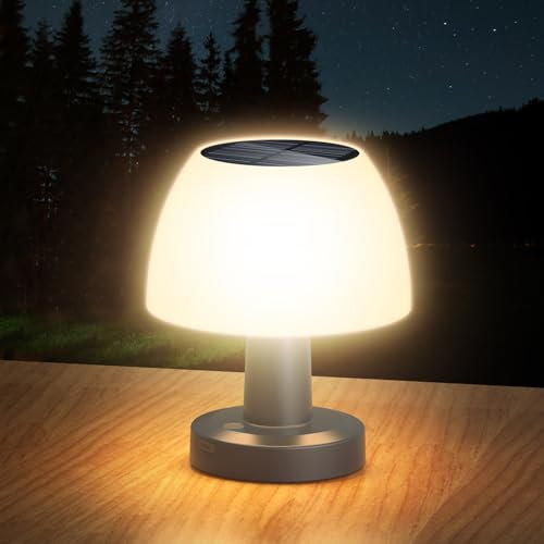 Wilktop Lampe de Table Solaire Extérieure, Lampes LED Sans Fil Portable IP54 Étanche Lampes Solaires pour Intérieur, Terrasse, Jardin, Chambre, Salon