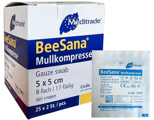 Sterile Kompressen 5x5 cm 50 Stück Nicht klebende Wundauflagen, Mullkompressen Steril 8 Lagen Verbandsmaterial, Wundkompressen zur Wundversorgung Blutabsorbtion und Sekretaufnahme (5 x 5 cm)