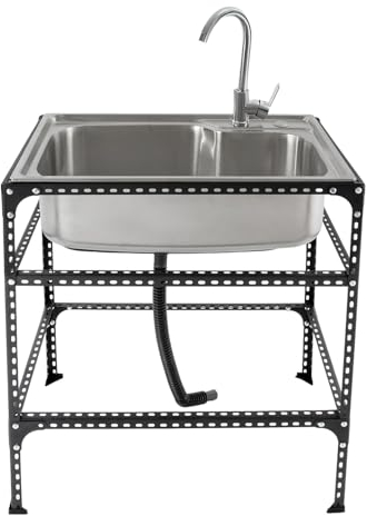 Lavello in acciaio inox Lavandino commerciale Lavandino da cucina, Freestanding Commerciale Lavello con 360° essere ruotato rubinetto, Lavabo da tavolo per cucina, esterno, interno