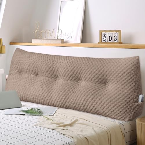 Weiches Keilkissen Bett Großes Rückenkissen, bequem und stützend, Lesekissen Wandkissen Lendenkissen für Couch und Betten, Stützkissen, Nackenkissen mit abnehmbarem Bezug(Hellbraun-200x20x50cm)