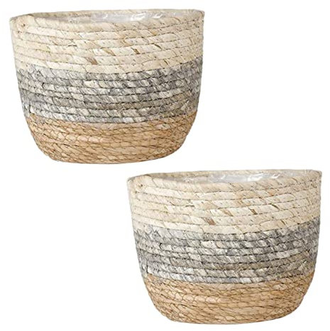 Gogogmee 2 Pièces Panier de Fleurs Panier de Rangement paniers LEDs Basket Poubelle en Osier vases pour Corbeille Pots de Fleurs jardinières d'intérieur jardinières en Panier Gazon