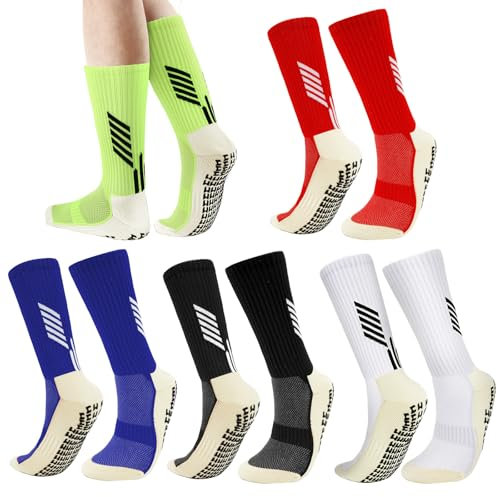 BOARDFEB Football Socks, 5 Paar Grip Socken Fussball 38-46 Fussball Socken Männer Bunte Fußball Socken Herren Fußballsocken Sportsocken für Fußball Basketball Volleyball Laufen