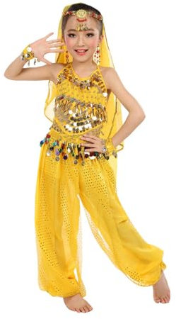 Süßes indisches Tanzkostüm für Mädchen, Kindertanzshow, Bauchtanz, Pailletten-Netz-Set Kleidung Mädchen 6 Monate Baby Kleidung Junge