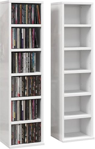 HOMCOM 204 CD Media Display Shelf Unit Set of 2 Blu-Ray Tower Rack w/Adjustable Shelves Bookcase Storage Organiser, High Gloss White
