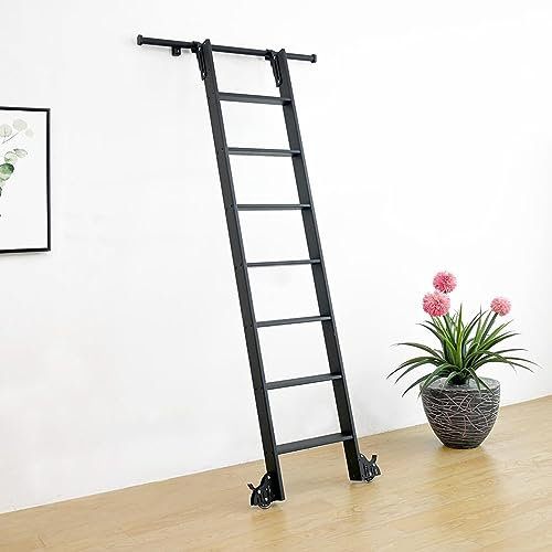 Hook on Rolling Library Ladder Track Kit, 3.3Ft-28Ft Black round Tube Sliding Ladder Hardware Kit Telesupper Roller Track(No Ladder), for Home/Indoor/Loft/Library(28Ft/854Cm Track Kit)/ Color/20Ft/610