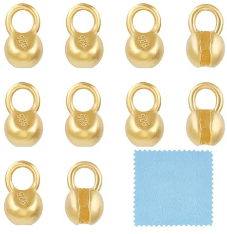 BENECREAT 10Pcs 925 Sterling Silber Crimp Cover Perlen, 6x4mm Runde goldene Perle Tipps Kalotte Enden, Clamshell Knot Abdeckung für Schmuck machen DIY-Fundstücke Handwerk, Loch: 1.8mm