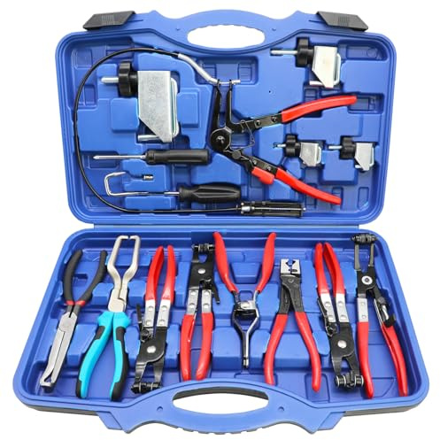 DPTOOL Set di 15 pinze per fascette stringitubo, kit di strumenti per la rimozione e l'installazione di morsetti per tubi di raffreddamento automobilistici, riscaldatori per radiatori, tubi dell'acqua