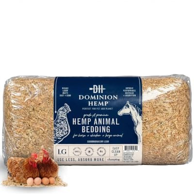Dominion Hemp Premium Hemp Bedding for Chicken Coops 285L (~10 Cu Ft usable Volume) - Made in USA - Ideal Nesting Material for Newly Hatched Chicks, Brooder Cover, Small Pet Bedding - 30lbs, 1-Pack