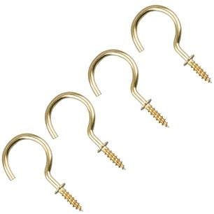 TERF® 25mm Round Bend Shoulder Cup Hook Screw 25mm (1 inch) Electro Brass Plated Cup Hook Hanging Screw for Office Home Garden Indoor Outdoor Decoration Use - Pack of 20