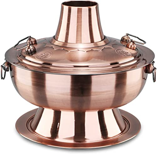 Kohle Hot Pot Vintage Kupfer Shabu Shabu Topf mit Kamin - Edelstahl Hotpot Herd für Familie & Freunde, Ideal für 3-6 Personen, Perfekt für Suppe & Partys
