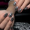24pcs Short Press on Nails Square False Nails Black Ombre Fake Nails Glitter Silver Fireflame Stick on Nails Removable Glue-on Acrylic Nail Tips Gothic Accessories for Women