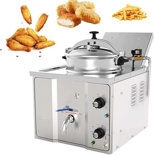 LYDBMYT Freidora eléctrica de 16 L, freidora de mostrador Comercial de 3000 W con Cesta y depósito de Aceite, freidora a presión para Pollo y Pescado.