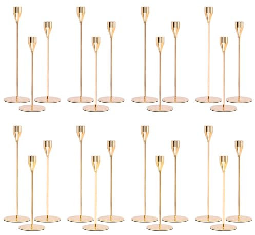 Set mit 24 Kerzenhaltern, goldfarben, konisch, passend für 3/4 Zoll Dicke Kerzen, hoher Kerzenständer aus Metall für Hochzeit, Heimdekoration, Abendessen bei Kerzenschein (Gold)