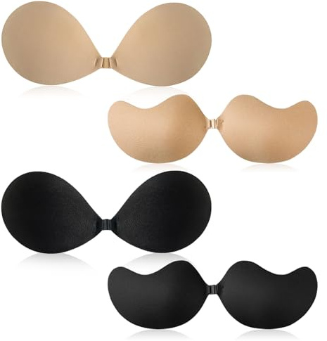 SAIIURV 4 Paires Soutien Gorge Adhesif, Soutien Gorge Dos Nu, Invisible Adhésifs Push Up, Auto-adhésifs sans Bretelles, Invisible Adhésifs Push Up pour Les Robes de Soirée Robes de Mariée (Noir, Nu)