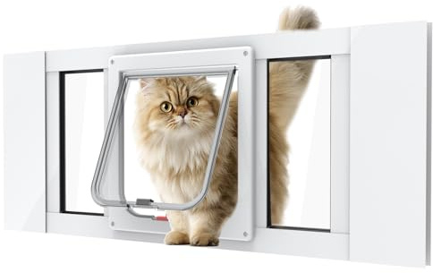 Aluminum Cat Door for Windows - Adjustable to Fit Window Width 24-28, Quick-Fit Cat Door Window Insert, Magnetic Suction Design, Perfect for Cats