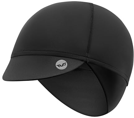 ROCKBROS Berretto Sottocasco Bici Invernale, Cappellino con Visiera, Elastico Berretto Copricapo Antivento Caldo Paraorecchie, per Ciclismo Sci Moto, Nero