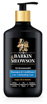 Barkin & Meowson 2-in-1 Hydrating Pet Shampoo & Conditioner, 350ml | Wheat Germ Oil, Argan Oil & Keratin deeply hydrate, condition & restore coat shine. pH balanced & paraben-free