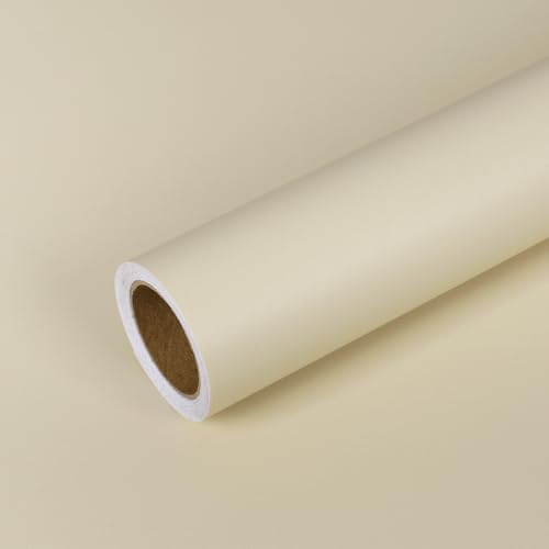 VEELIKE Thick Cream Beige Wallpaper Peel and Stick Cream Wallpaper for Living Room 40 cm x 300 cm Matt Beige Vinyl Wrap for Kitchen Cupboards Lining Paper for Walls Bedroom Bathroom Waterproof
