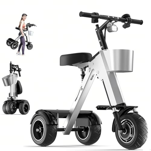 DHMYDPDZ Scooter Elettrico Pieghevole per Adulti, Triciclo Elettrico Portatile e Leggero con Batteria Rimovibile 36 V 7,8 Ah, Interruttore di retromarcia e Chiave,ausilio per la Mobilità da Viaggio