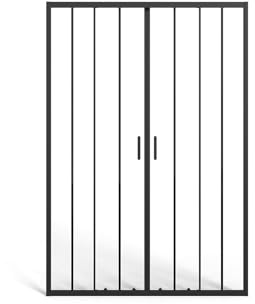 Vente-unique - Porte de douche coulissante double en métal noir mat - Verre anti-calcaire - 120 x 195 cm - BAVIODA