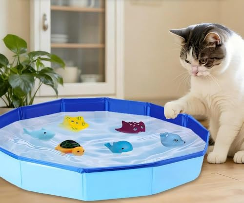 SKIKHN Juguete de piscina para gatos, juguete portátil para gatos con agua de peces