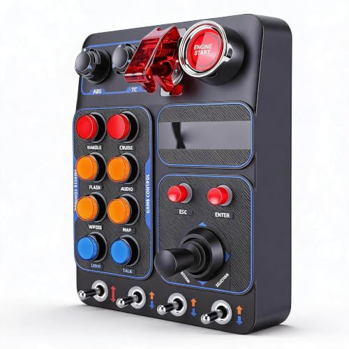 Dpofirs RGB Racing Buttons Box Simulation Racing Control Box mit 30 Programmierbaren Optionen PC Game Controller für Farming Simulator Dangerous T150 Schwarz 7,24 X 5,67 X 3,09 Zoll