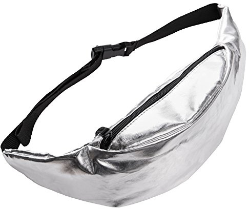Aizgalxor 80er Jahre Silber Gürteltasche, 90er Jahre Damen und Herren PU Leder Bauchtasche für Retro Party, Outdoor Hüfttasche Zum Wandern Hip Bag