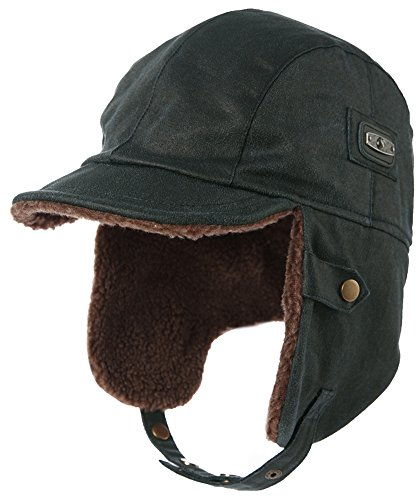 Comhats warme Trappermütze mit Kunstleder Hut Unisex Fliegermütze Fellmütze Erwachsenen für Herren Schwarzblau