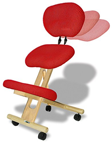 cinius Ergonomischer Stuhl Orthopädischer Kniestuhl mit Rücken Computerstuhl Kniehocker Stoff Natural/Rot Farbe