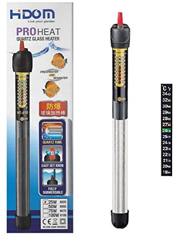 Hidom Aquarium Heater Quartz Glass Submersible Fish Tank - 150w Thermostat Control Pro-Heat HT 8150 - With FREE Stick on Thermometer - Suitable for both fresh and salt water