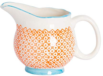 Nicola Spring Hand-Printed Milk Jug - 300ml - Orange Decorative Porcelain Dishwasher Safe Floral Pattern Tableware Cappuccino Coffee Milk Pitcher Jugs with Handle